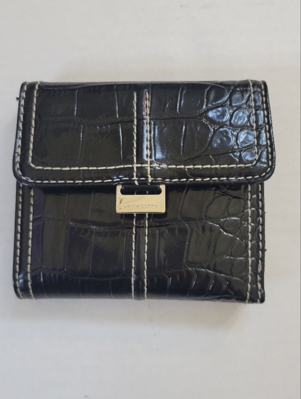 Liz Claiborne Faux Crocodile Black Trifold Women' Wallet With Silver Hardware